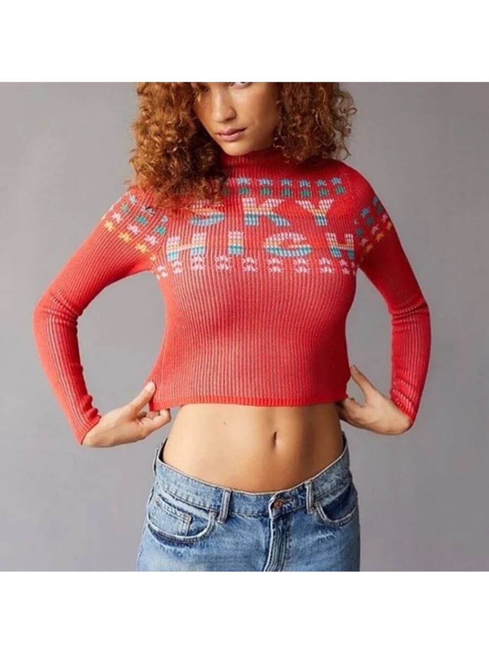 BDG Urban Outfitters NWT Sky High Red Ribbed Knit Cropped Pullover Sweater